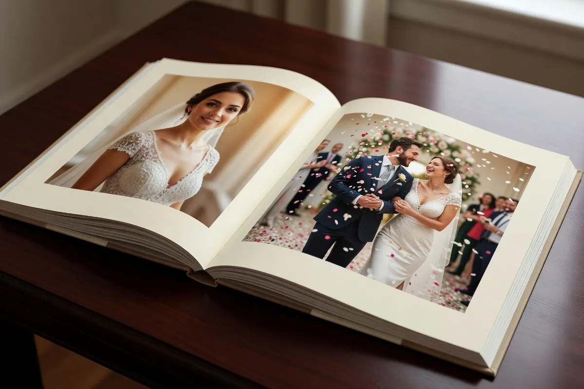 Photographe consultant son book portfolio de mariages sur tablette